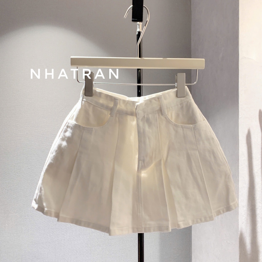 nhatran - Chân váy jean nữ phom ngắn xếp chíp ly chất mềm mịn có lót quần bảo hộ GN116