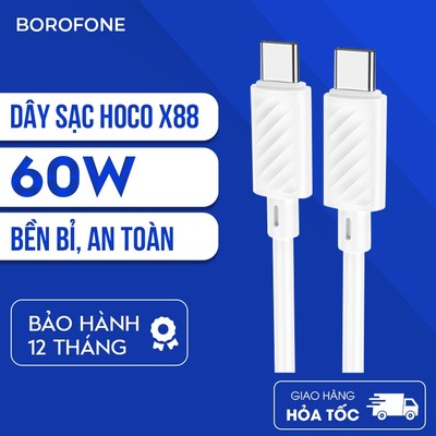 Dây sạc Hoco X88 60W Type-C to Type-C dành cho android: samsung, oppo.. dây dài 1 mét