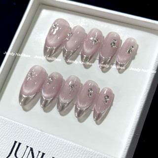 Nailbox Thiết Kế Móng Tay Giả Kẻ Đầu Móng Tráng Gương Mắt mèo Ánh trăng Sang Chảnh Mã 497