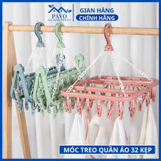 Móc Treo Quần Áo 32 Kẹp, Móc Chùm Nhựa Phơi Đồ Cho Bé Gấp Gọn