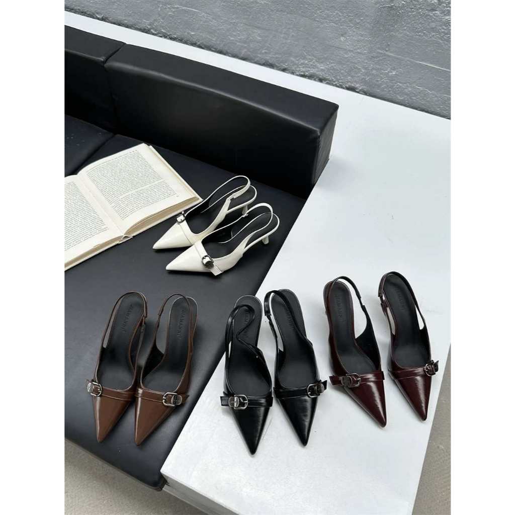 Giày cao gót mũi nhọn, chất liệu da lì phủ bóng, gót nhọn cao 6cm Giày Bánh Bèo mã SandalBelt