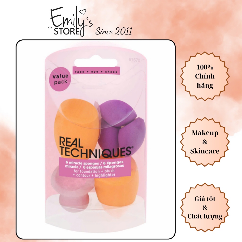 Bộ 6 bông mút trang điểm Real Techniques Miracle Complexion 6 Sponge. Bông phấn