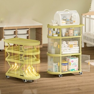 Kệ Đựng Đồ Sơ Sinh 3 Tầng Có Cánh Tủ&Ngăn Kéo, Bánh Xe Di Chuyển,Gấp Gọn Tiện Lợi–Đa Năng Cho Mẹ&Bé