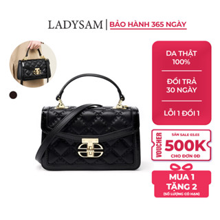 Túi Xách Tay Nữ Da Bò Cao Cấp Ladysam - Túi Đeo Chéo Đeo Vai Phong Cách Retro Vân Ô Trám Dập Nổi Size 22