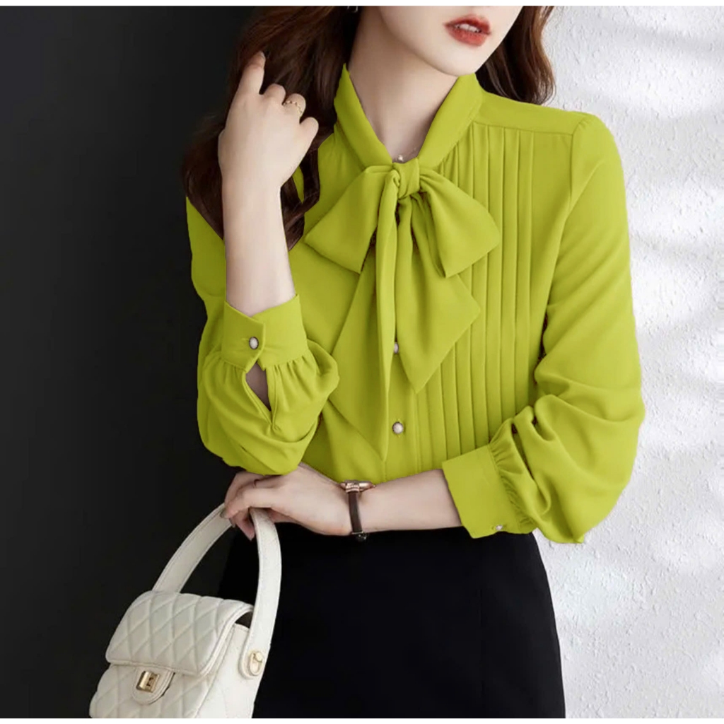 Áo Kiểu Sơ Mi Cột Nơ Xếp Li Tay Dài Sang Chảnh  Chất Tơ Gân Mềm Mịn Mát 💕𝑭𝑹𝑬𝑬𝑺𝑯𝑰𝑷💕[Giá gốc tận xưởng] ÁO KIỂU NỮ CÔNG SỞ | BigBuy360 - bigbuy360.vn