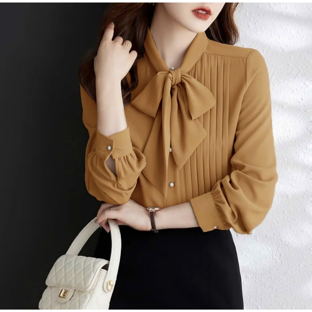 Áo Kiểu Sơ Mi Cột Nơ Xếp Li Tay Dài Sang Chảnh  Chất Tơ Gân Mềm Mịn Mát 💕𝑭𝑹𝑬𝑬𝑺𝑯𝑰𝑷💕[Giá gốc tận xưởng] ÁO KIỂU NỮ CÔNG SỞ | BigBuy360 - bigbuy360.vn