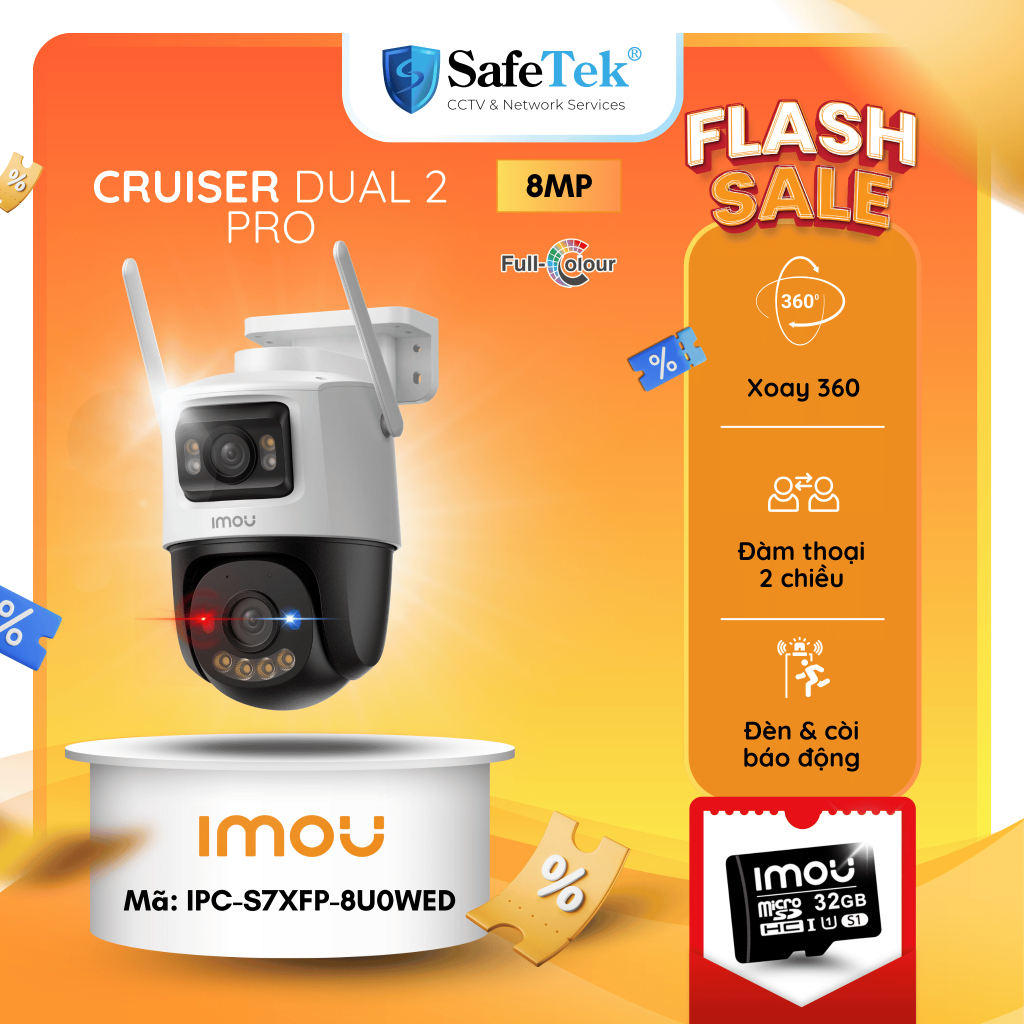 Camera IP Mắt Kép Wifi IMOU (CRUISER DUAL 2 PRO) 8MP Ngoài Trời | IPC-S7XFP-8U0WED | Phát Hiện Con N