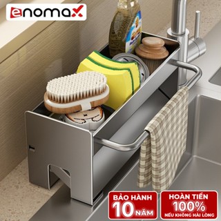 Giá kệ để đồ rửa bát Enomax đựng miếng rửa bát kèm thanh treo khăn, chất liệu Thép Carbon. Bảo hành 10 năm (Eno 0162)