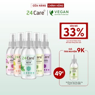 [50ML] Xịt Phòng Tinh Dầu Hữu Cơ Organic 24Care - Kháng khuẩn - Khử mùi hôi - Đuổi muỗi, côn trùng - Định tâm - Sả chanh