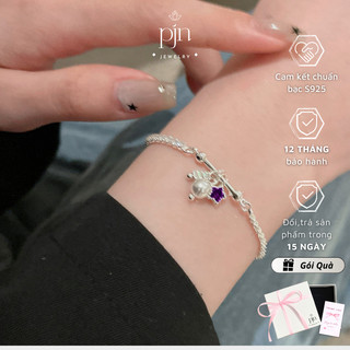  Lắc Tay Bạc Nữ PJN Vòng Tay Hạt Bạc S925 Mix Trai Nuôi Nước Ngọt Charm Hình Sao Đá Thạch Anh Tím VT10 