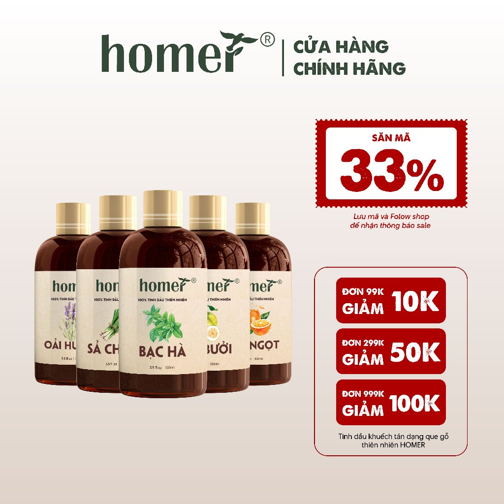[SẢN PHẨM BÁN CHẠY] Tinh dầu thiên nhiên HOMER dung tích 20ml/ 100ml - Hương thơm đặc biệt