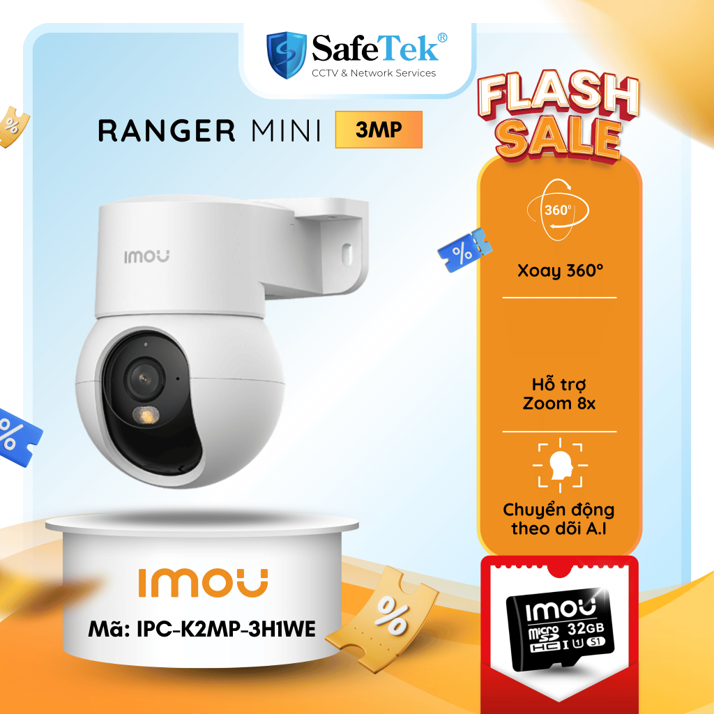 Camera IP Wifi IMOU (RANGER MINI) 3MP Trong Nhà |  IPC-K2MP-3H1WE | Quay 360 độ | Zoom 8x | Chính Hã
