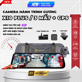 Camera hành trình ô tô X10 màn gương lớn trước 2K sau full HD kết nối điện thoại hỗ trợ quay đêm nét bảo hành 12 tháng