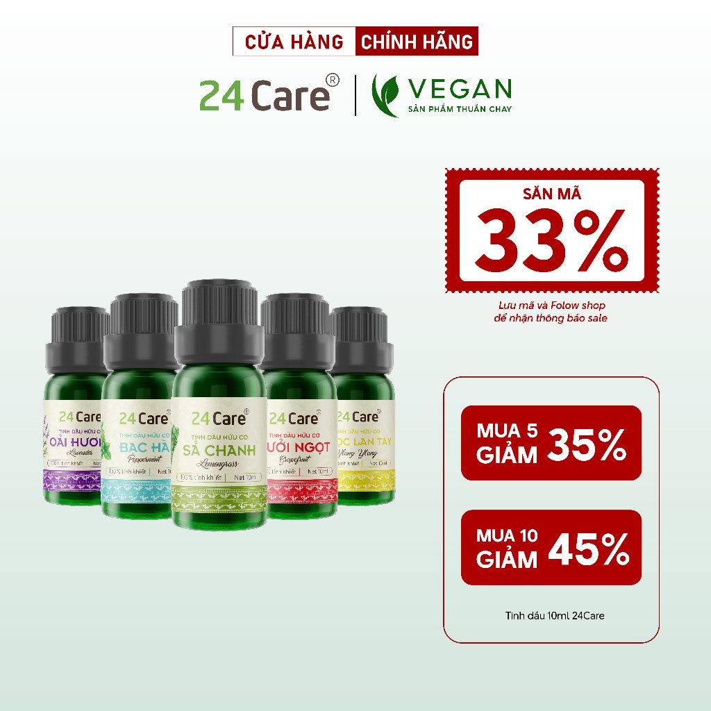 Tinh dầu 10ml 24Care - Essential Oil đạt chuẩn chất lượng kiểm định - xông phòng, đuổi muỗi