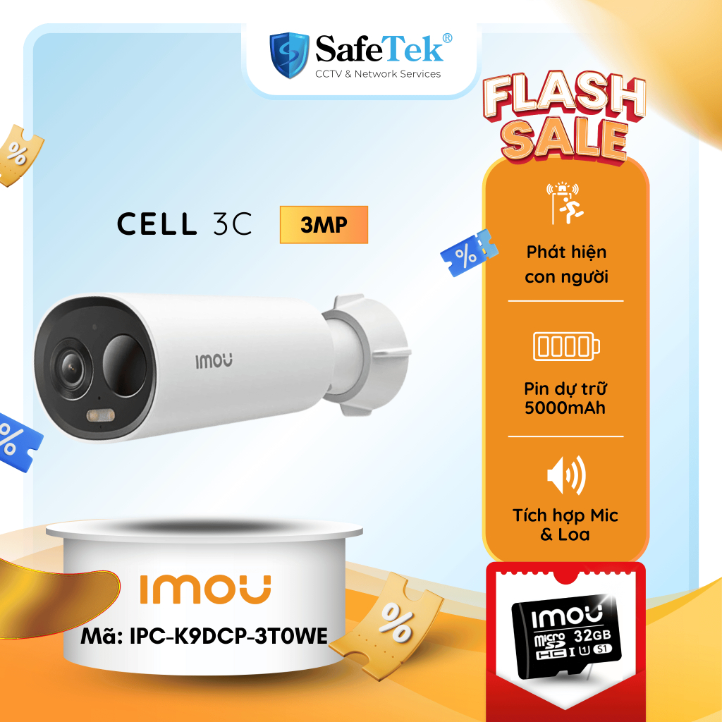 Camera IP Wifi IMOU (CELL 3C) 3MP Ngoài Trời IP66 | IPC-K9DCP-3T0WE | Pin Dự Trữ 5000mAh | Không Pin