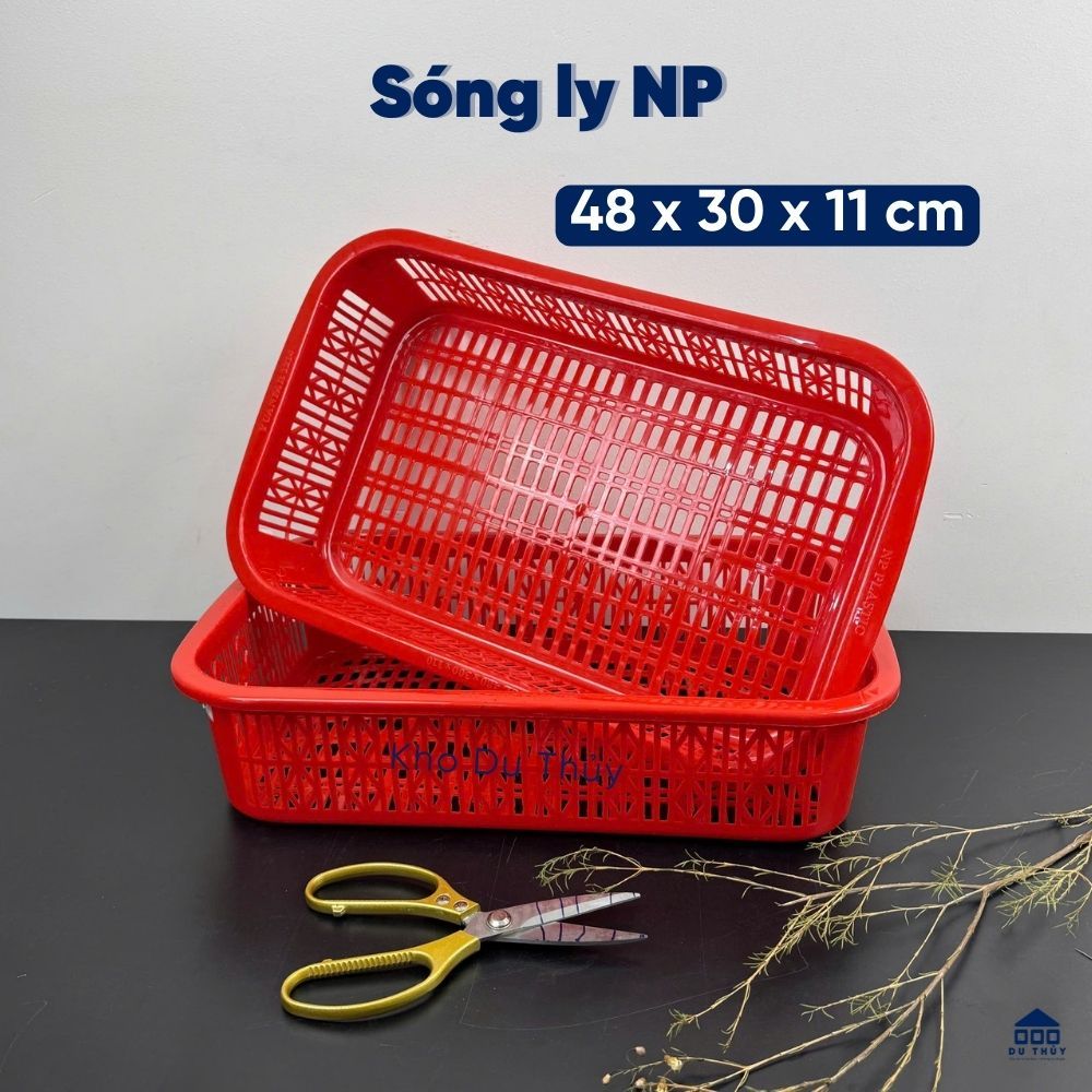 Rổ nhựa chữ nhật 4 góc tròn dùng úp ly đa năng kích thước 48x30x11 cm - SÓNG LY 48 NP