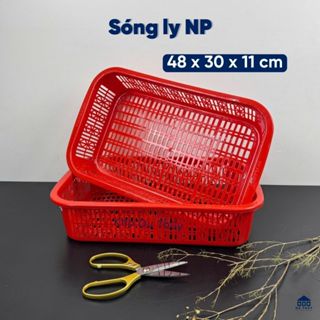  Rổ nhựa chữ nhật 4 góc tròn dùng úp ly đa năng kích thước 48x30x11 cm - SÓNG LY 48 NP 