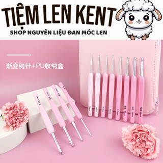  Sét kim móc mô phỏng Tulip ,phụ kiện móc len kèm túi da 