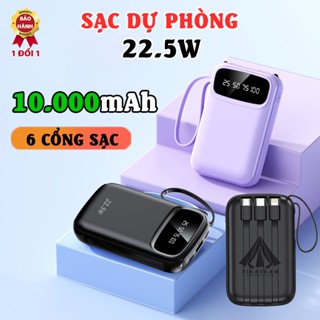  Sạc Dự Phòng POWER BANK 10000mah 6 cổng sạc Pin Dự phòng 22.5W Sạc Nhanh 3.0 Pin Lithium có led % pin 