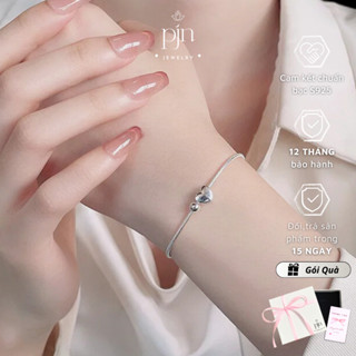 Lắc Tay Bạc Nữ S925 Vòng Tay PJN Dây Bánh Mì Charm Tim Bi Tròn Basic Xinh Xắn Dành Cho Các Nàng VT15