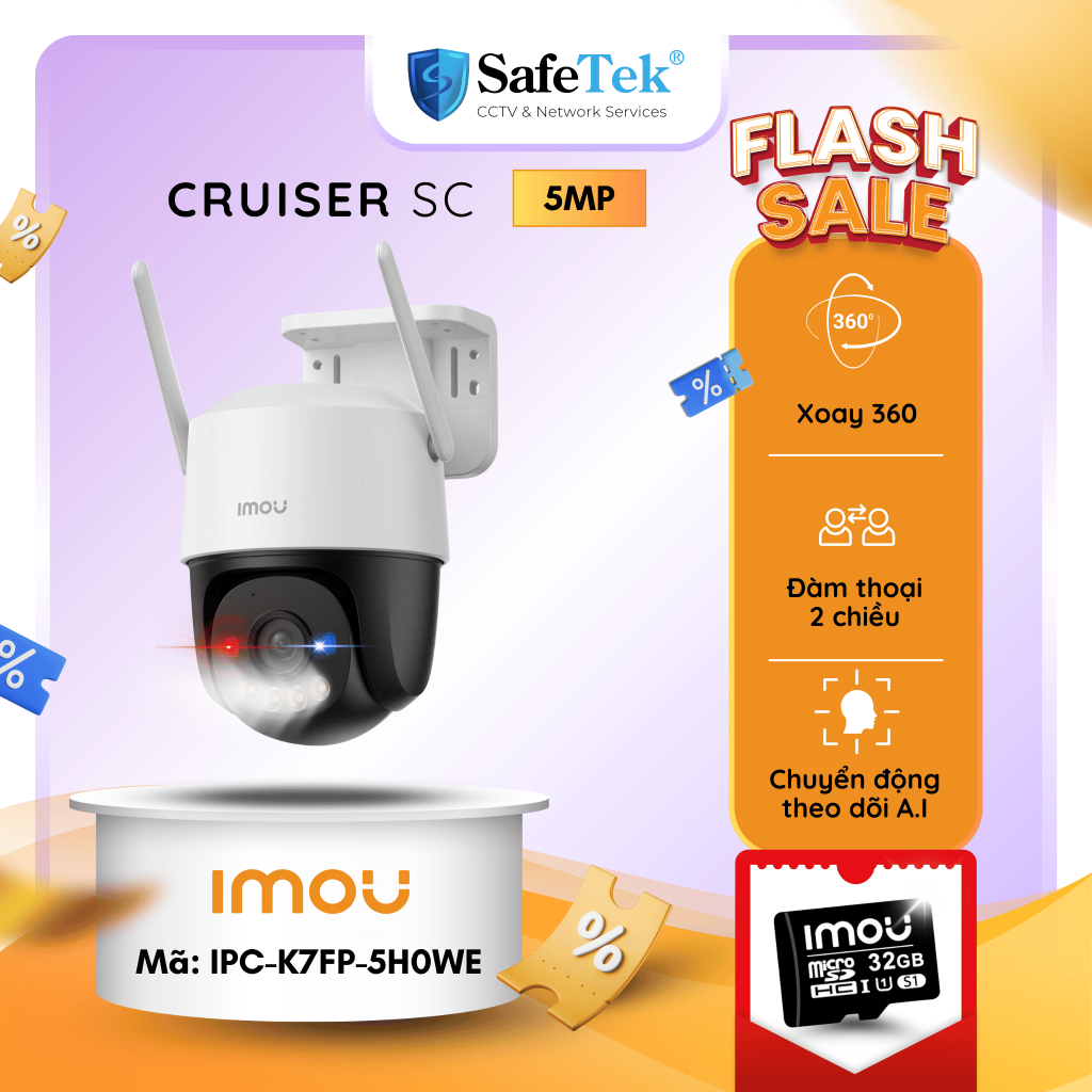 Camera IP Wifi IMOU (CRUISER SC) 5MP Ngoài Trời | IPC-K7FP-5H0WE | Xoay 360 | Full-color | Báo Động 