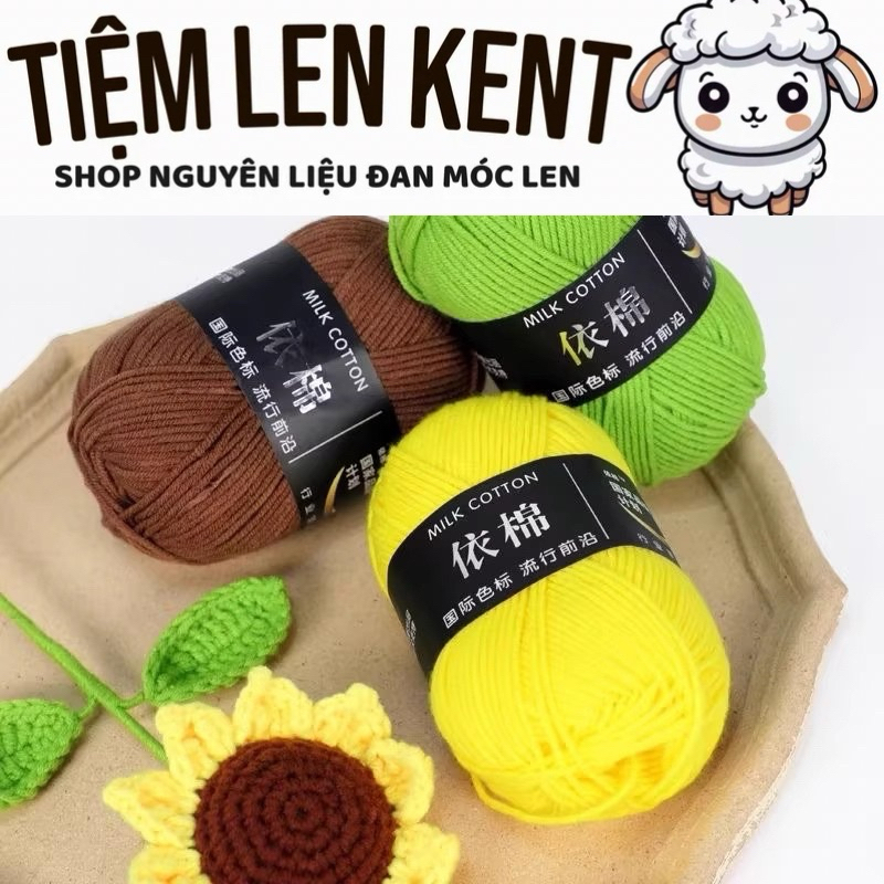 Combo 10 cuộn len Milk cotton 50gr mác đen(được chọn màu)