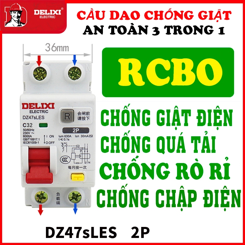 Cầu Dao Chống Giật RCBO - siêu nhạy 30mA - chống giật test trực tiếp - Hàng chính hãng DELIXI