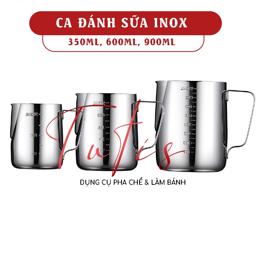 Ca đánh sữa inox có vạch chia định lượng - ca đánh sữa inox vạch nổi