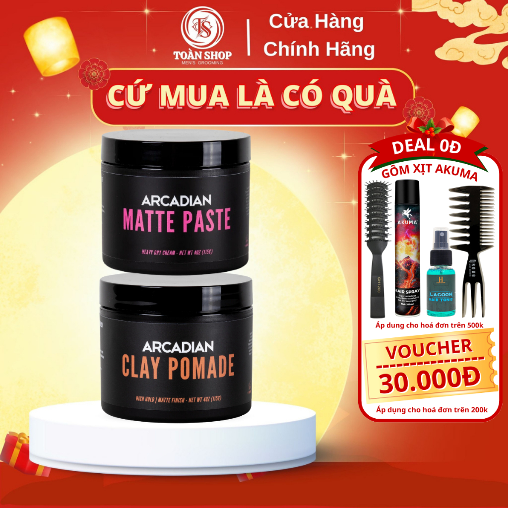 Sáp Vuốt Tóc Vuốt Arcadian Clay Pomade & Matte Paste 115G - Giữ Nếp Matte Natural Không Bết