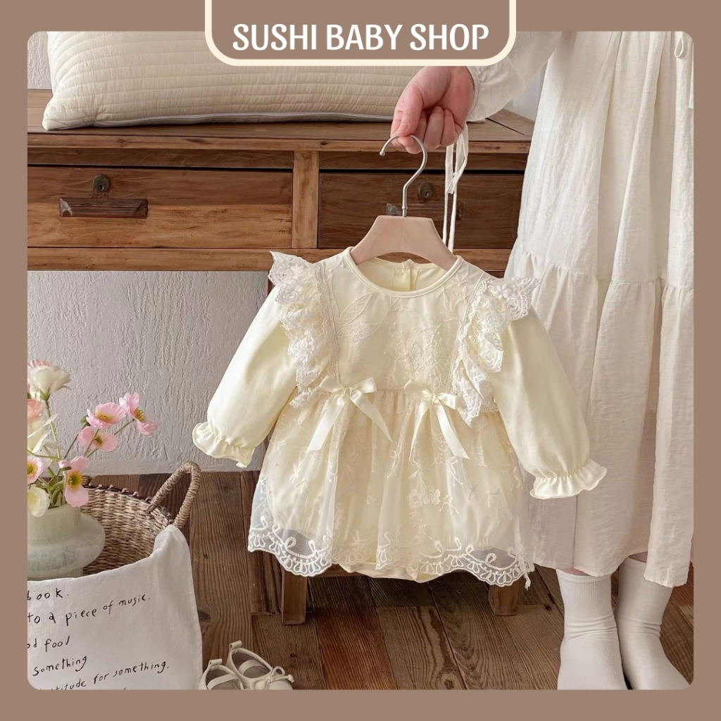 Váy công chúa phối ren cho bé gái SUSHI BABY SHOP bodysuit liền thân sơ sinh đầm đầy tháng thôi nôi 
