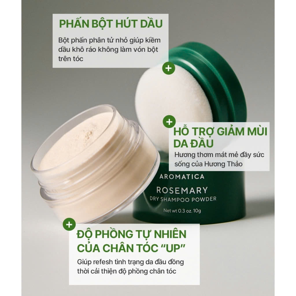 Phấn gội đầu khô AROMATICA ROSEMARY DRY SHAMPOO POWDER 10g