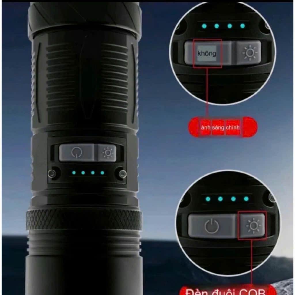 Đèn pin[RB-1122A] cầm tay siêu sáng, chiếu xa 700 mét ZOOM xa gần chống nước sạc, Pin 9500mAh.