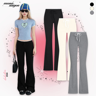 Quần ống loe nữ thun lụa tâm nhí phối ren MONÁ - ORI PANTS