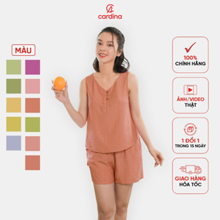Đồ bộ nữ CARDINA chất đũi bamboo xước cao cấp áo sát nách cổ V quần đùi 3DF02 5BDN04