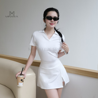 MINATEX - P4CV2, P4CV3 - set tập pickleball, set tập gym chạy bộ áo thun có cổ, chân váy có túi 2 lớp vải êm, dày dặn