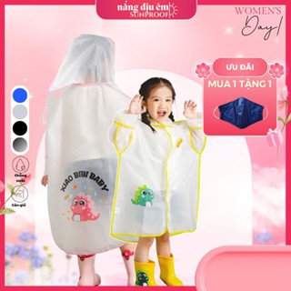 Áo mưa cho bé trai bé gái kèm ngăn đựng balo áo mưa trong suốt nhựa EVA mềm nhẹ
