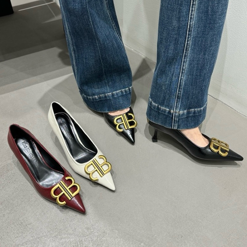 Giày cao gót BB mũi nhọn da mềm gót nhọn cao 5p 8292-7