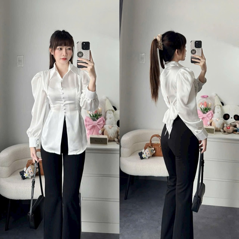 ÁO SƠMI NƠ LƯNG XẺ TÀ TRƯỚC