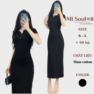 Váy Ôm Body Dáng Dài Cộc Tay Cổ Polo Mix Cúc Xẻ Tà Phía Sau BigSize, Đầm Body Dáng Dài MiSoul 398