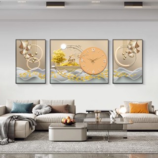  Bộ 3 Tranh Tráng Gương KÈM ĐỒNG HỒ KIM TRÔI" HƯƠU PHÚ QUÝ TÀI LỘC " Trang Trí Phòng Khách Phòng Ngủ 