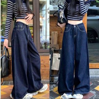 Quần jean xuông Bigsize nữ xanh than đậm viền trắng lưng cao tôn dáng năng động thời trang - Q533