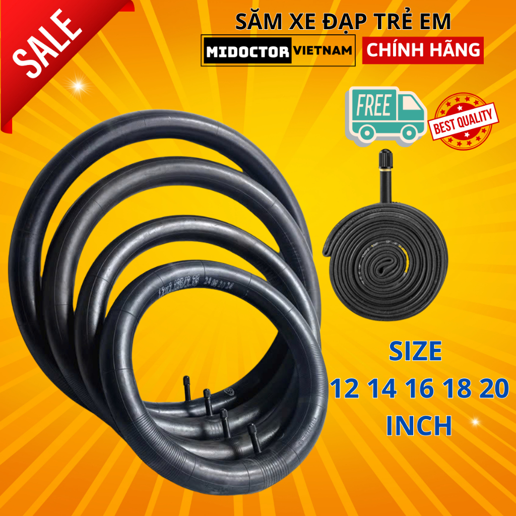 Xăm Lốp Xe Đạp Trẻ Em miDoctor bằng Cao Su Tự Nhiên Chọn Size 12 14 16 18 20 inch Co Giãn bề ngang 2