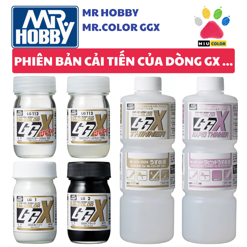 MR.HOBBY sơn mô hình màu đen / trắng / topcoat UV CUT dung tích lớn 60ml - MR.COLOR GGX 60 ml