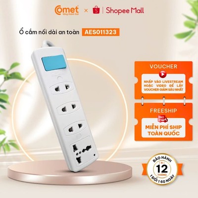 [HT HCM + HN] Ổ Cắm Điện  AC  AES011323 – Tải Cao 2500W, 4 Ổ Cắm Đa Năng, Dây Dài 3m
