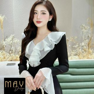 Váy Đen Thiết Kế Tiểu Thư MAY CH106 Chất Liệu Tuyết Mưa Phối Voan - Đầm Dự Tiệc Sang Trọng Chuẩn MAY
