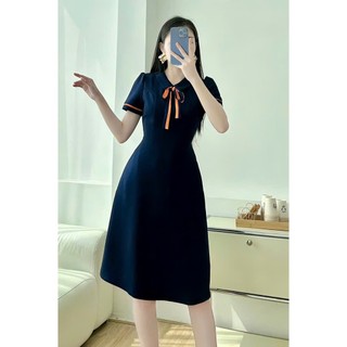 Váy xanh than nơ cam bigsize (50kg đến 90kg) VSHIRT
