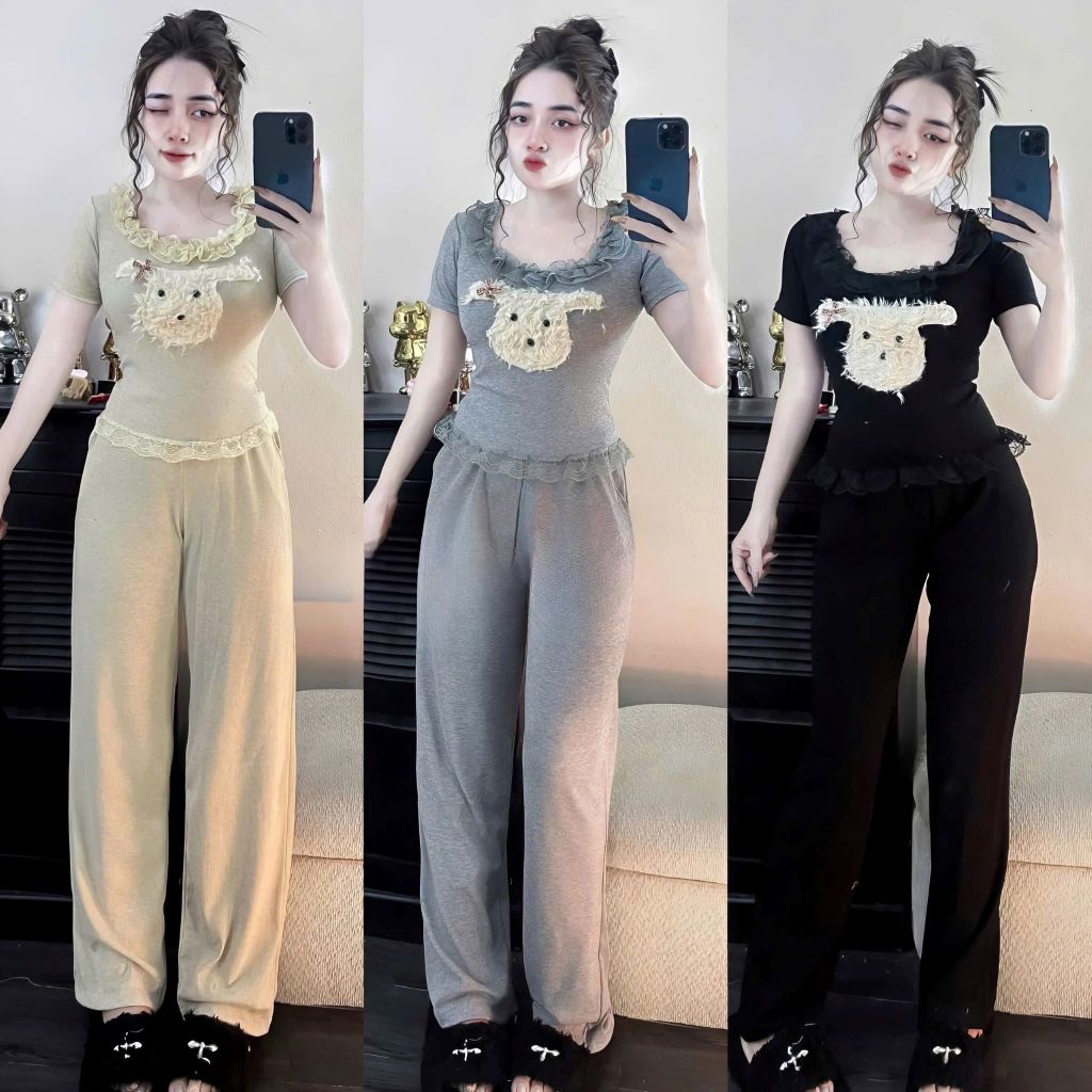 Set bộ nữ JIMA set áo cộc tay mix hình minh hoạ đẹp, quần suông, chất thun nhập mềm mại thoáng mát c