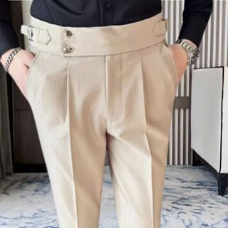 Quần âu nam cạp cao Sidetab ông suông công sở, quần tây nam đen phong cách Hàn Quốc chất vải dày dặn QCC