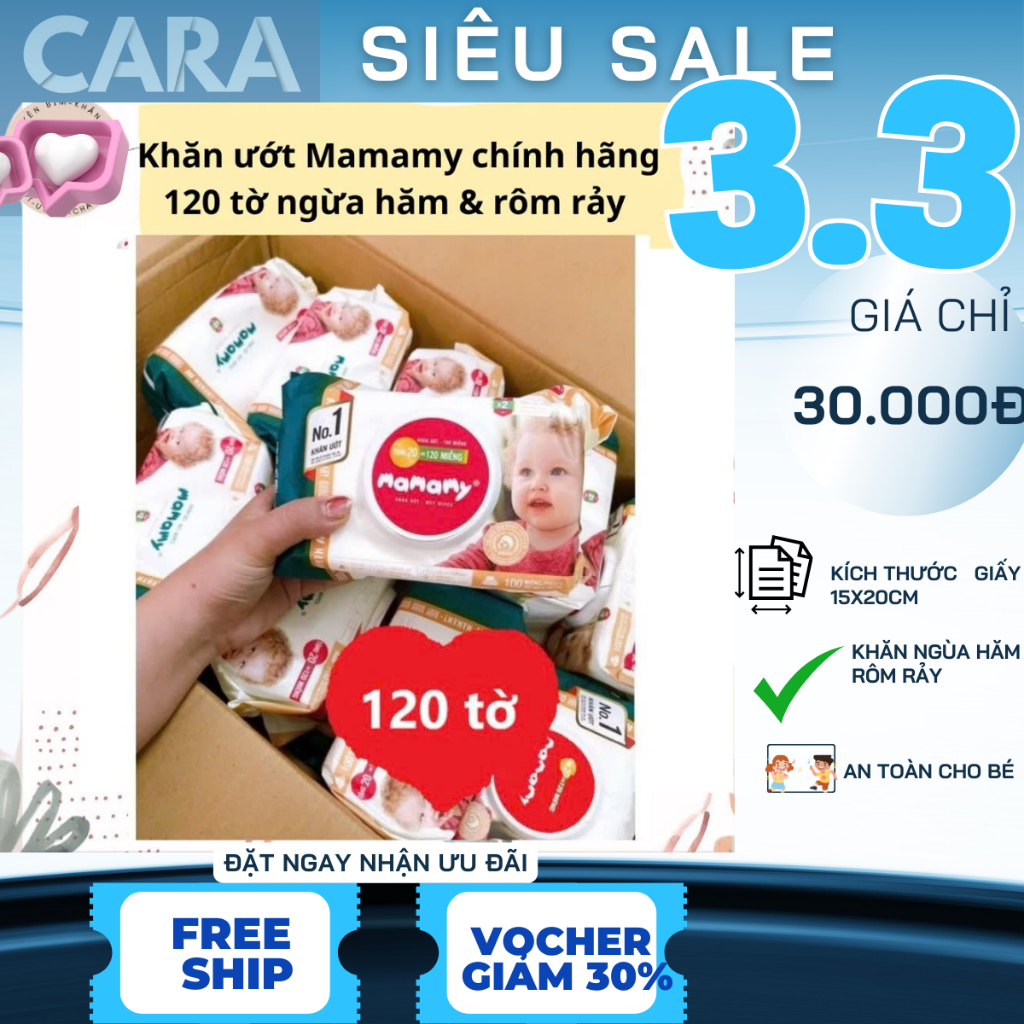 [COMBO 5GOI] Khăn giấy ướt MAMAMY 120 tờ không mùi chính hãng cho bé sơ sinh