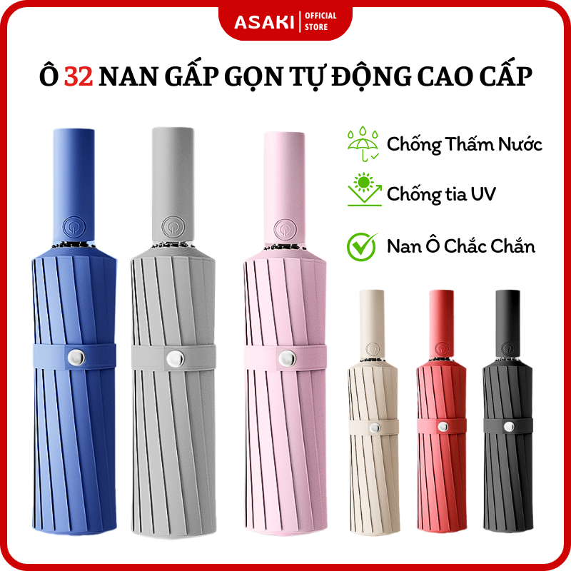 Dù Che Mưa Asaki 32 Nan Đóng Mở Tự Động Ô Gấp Gọn Chống Tia UV Hiệu Quả